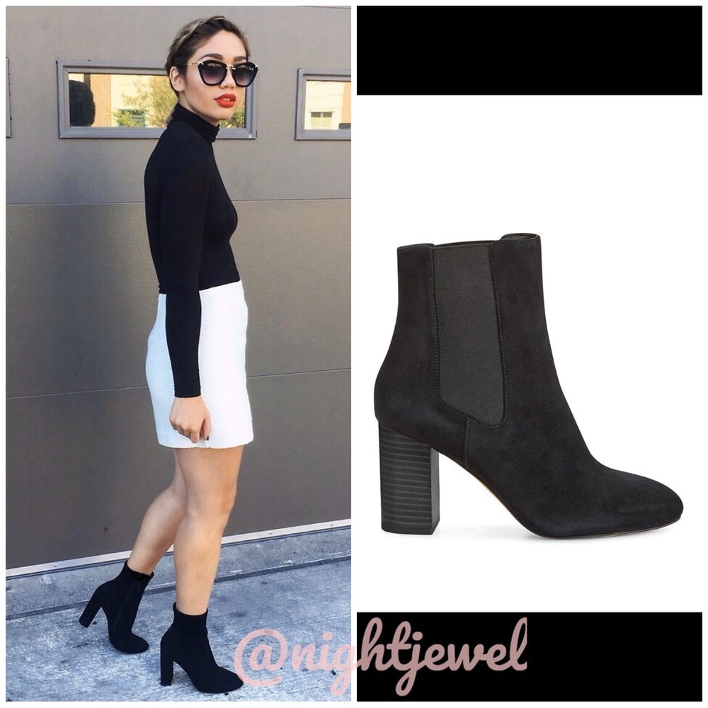 GORGEOUS💜🖤 REBECCA MINKOFF black suede leather chelsea bootie BOOTS